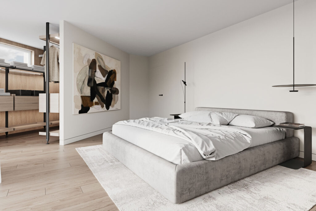 Wohnungen Salzburg Top 03 Ansicht Schlafzimmer und Ankleidez